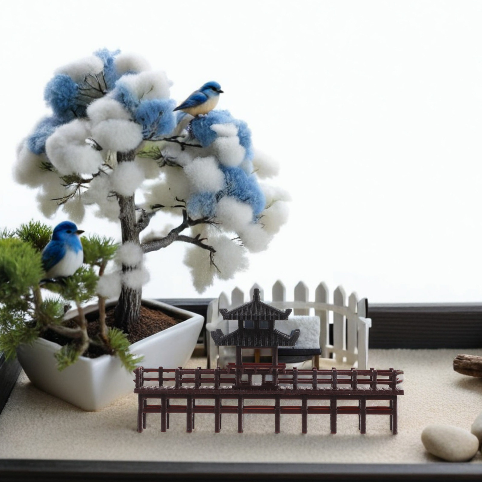 Bonsai Garden Landscape Design - Minyatür Çin Pavilyonu Köprü Süsü, Balık